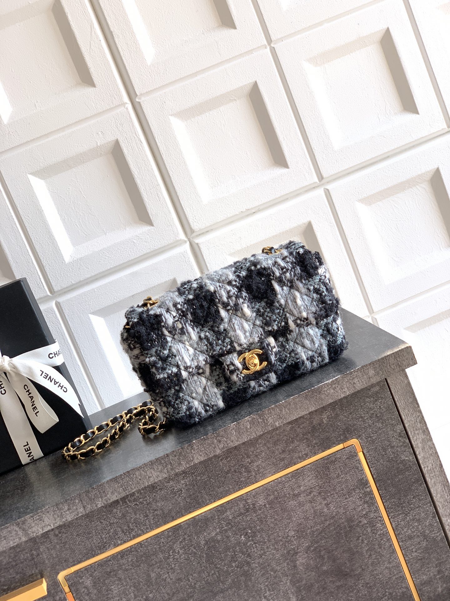 Chanel 샤넬 미니 CF - 블랙 & 화이트 트위드 (20cm) 숄더백 가방