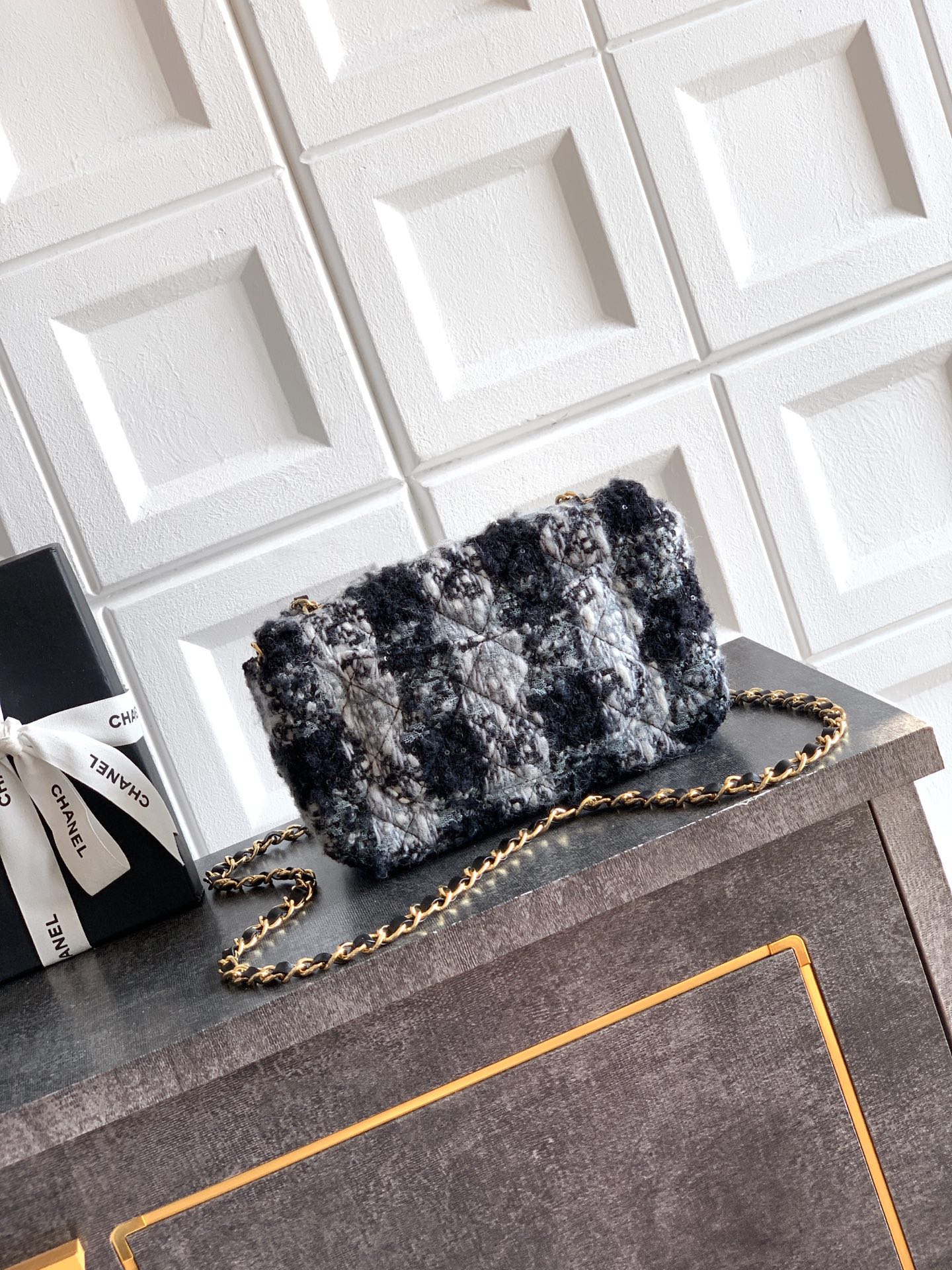 Chanel 샤넬 미니 CF - 블랙 & 화이트 트위드 (20cm) 숄더백 가방