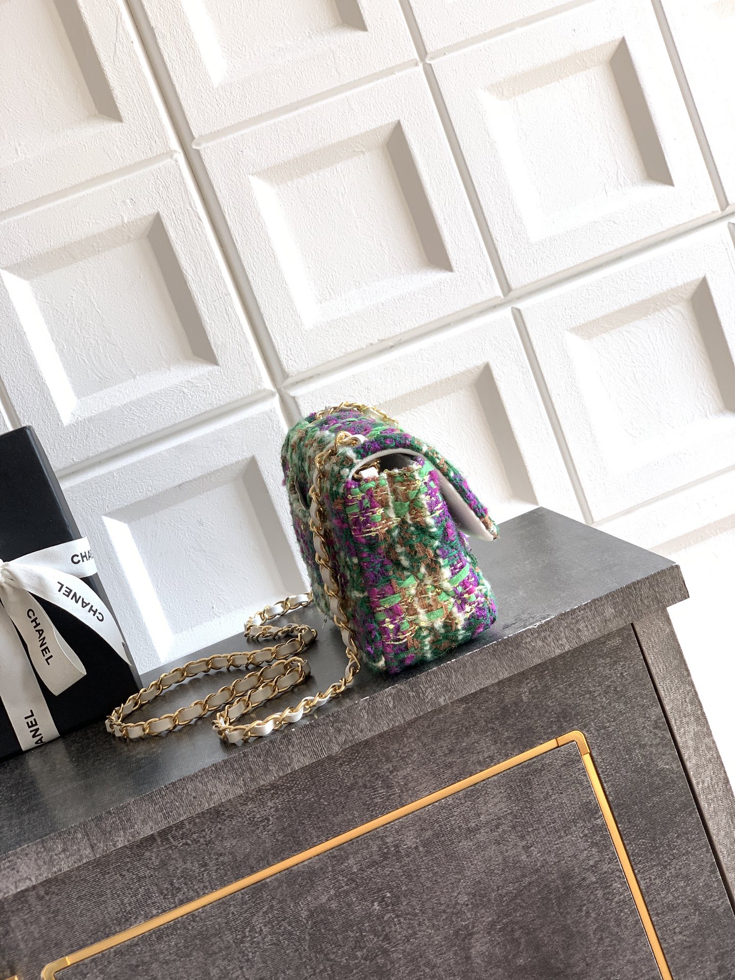 Chanel 샤넬 미니 CF - 퍼플 & 그린 트위드 (20cm) 숄더백 가방
