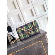 Chanel 샤넬 CF 퍼플 & 그린 트위드 (25cm) 숄더백 가방