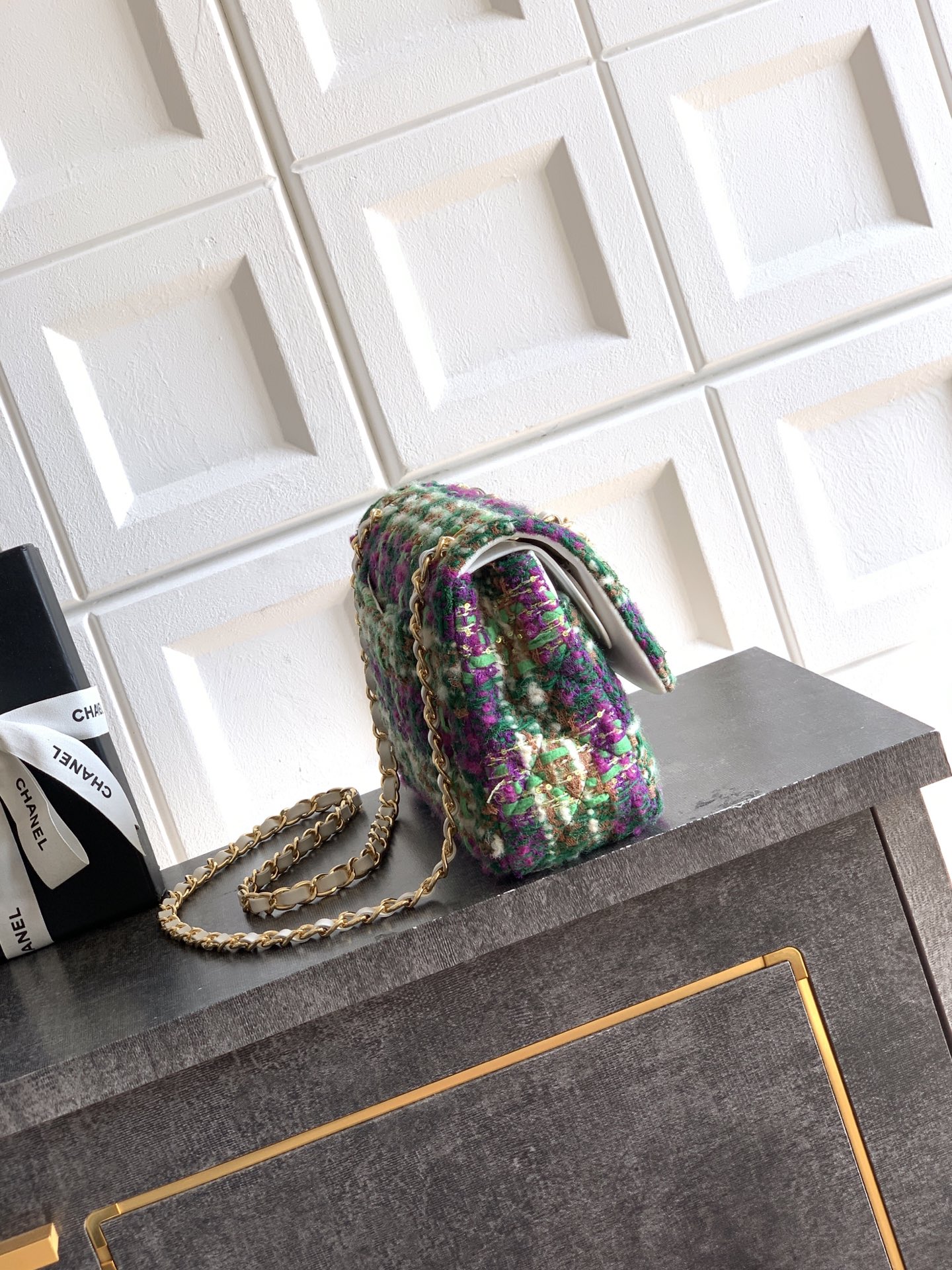 Chanel 샤넬 CF 퍼플 & 그린 트위드 (25cm) 숄더백 가방
