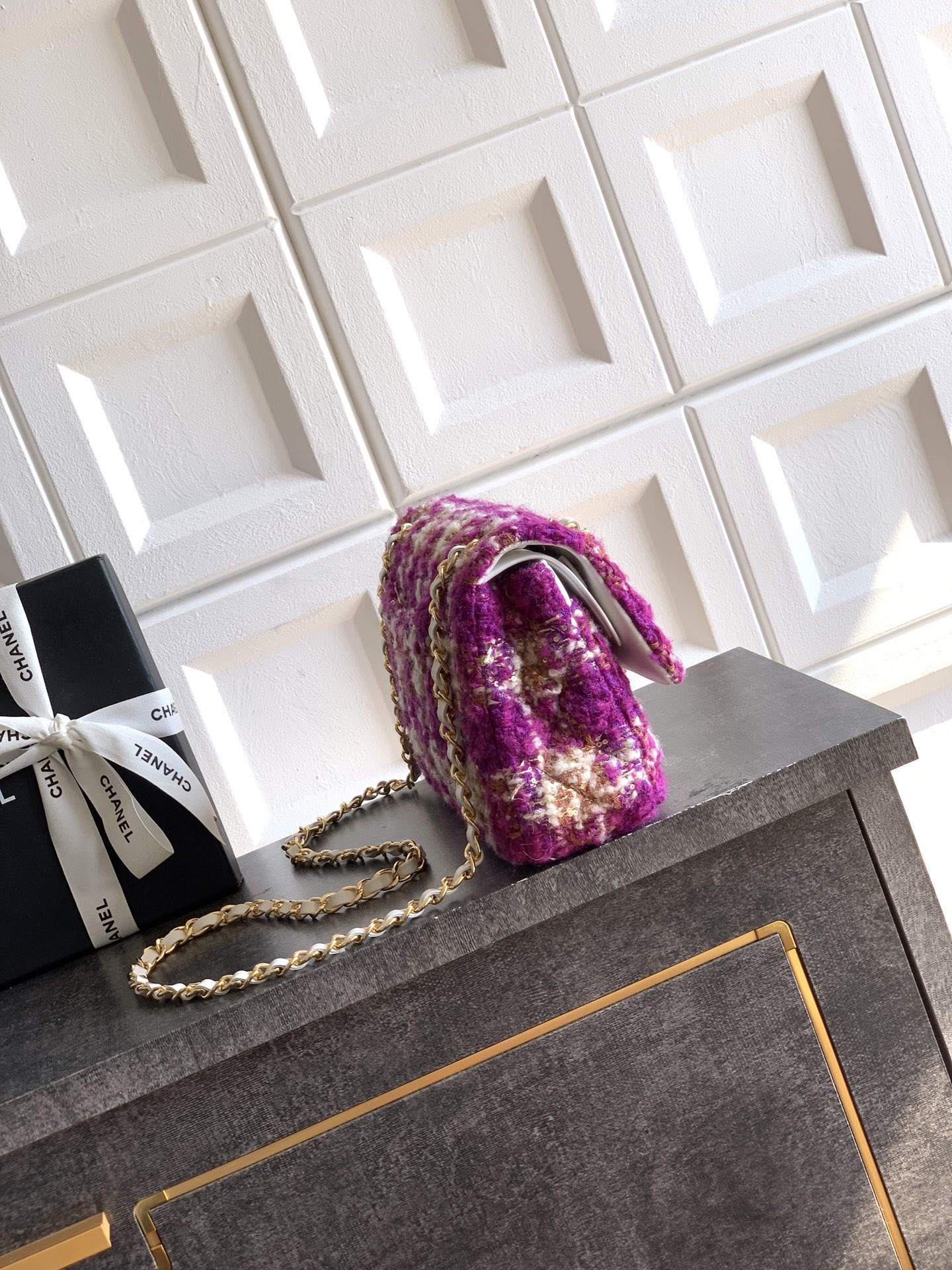 Chanel 샤넬 CF 퍼플 & 핑크 트위드 (25cm) 숄더백 가방