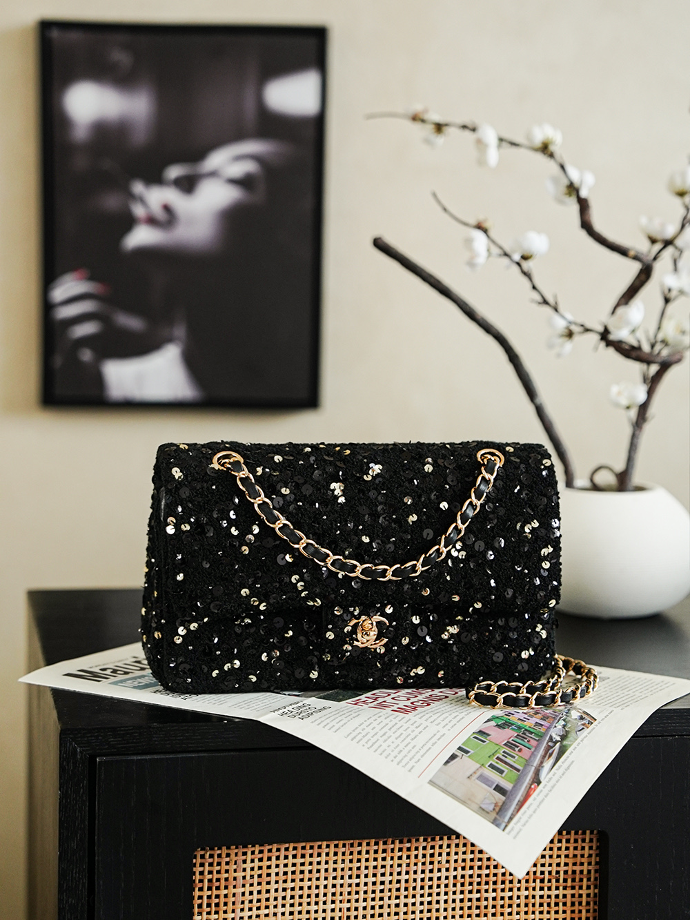 Chanel 26c 트위드 시퀸 CF 샤넬 플랩백 숄더백 가방 (라지)