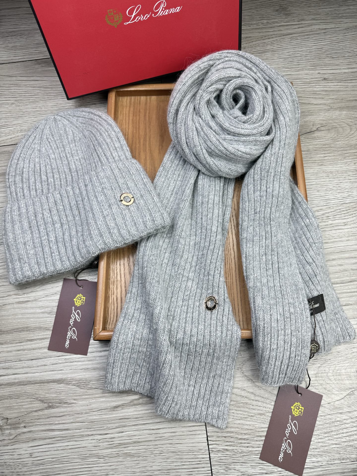 Loro Piana 로로피아나 울 & 토끼털 모자·목도리 세트