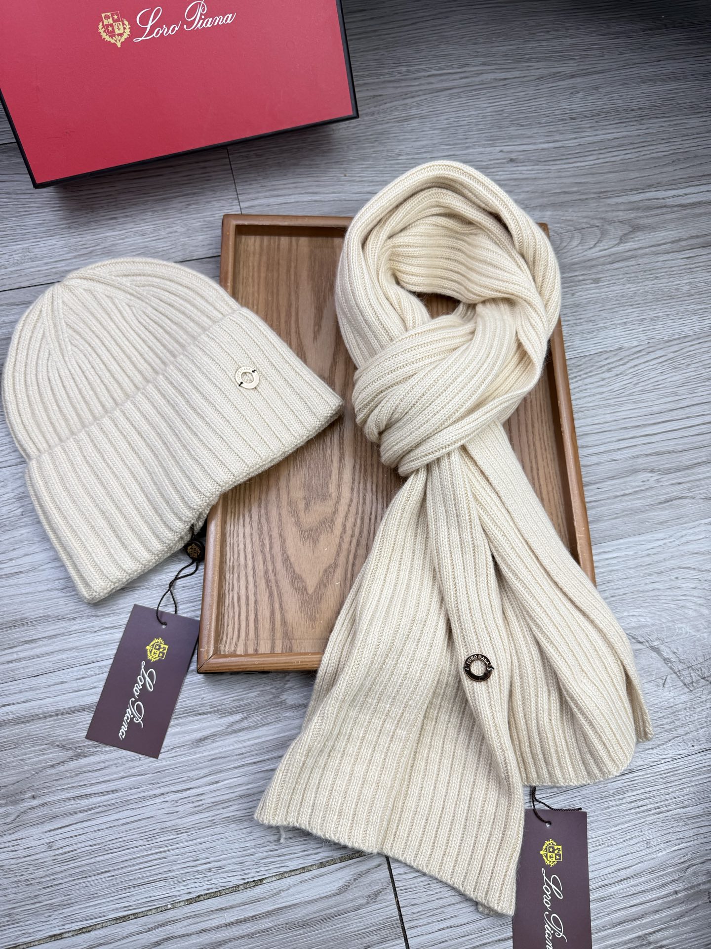 Loro Piana 로로피아나 울 & 토끼털 모자·목도리 세트