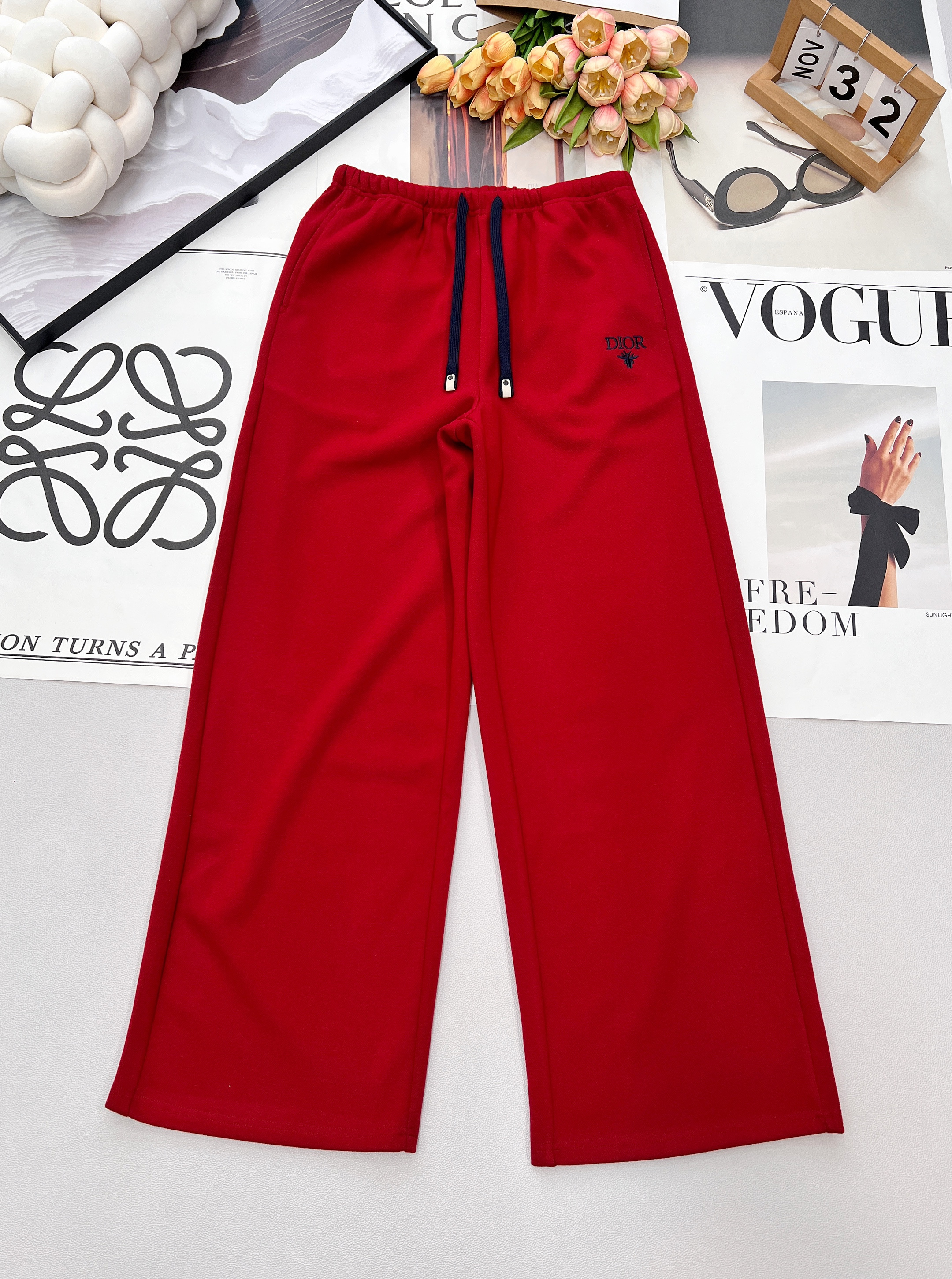 Dior CD 디올 레터링 자수 와이드 트레이닝 팬츠 바지 의류
