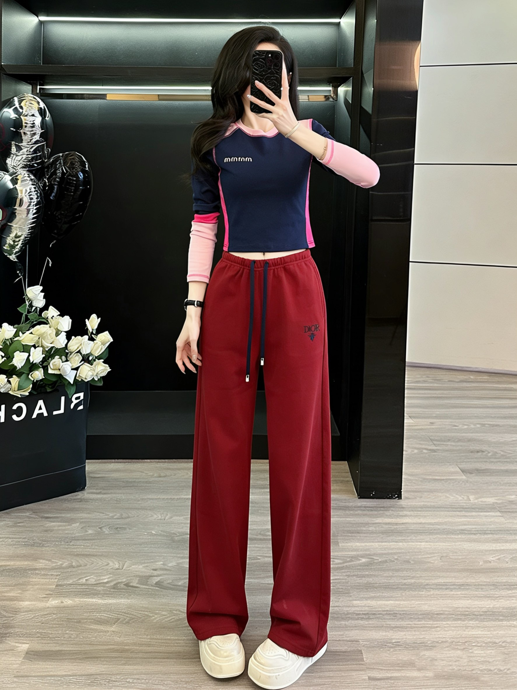 Dior CD 디올 레터링 자수 와이드 트레이닝 팬츠 바지 의류