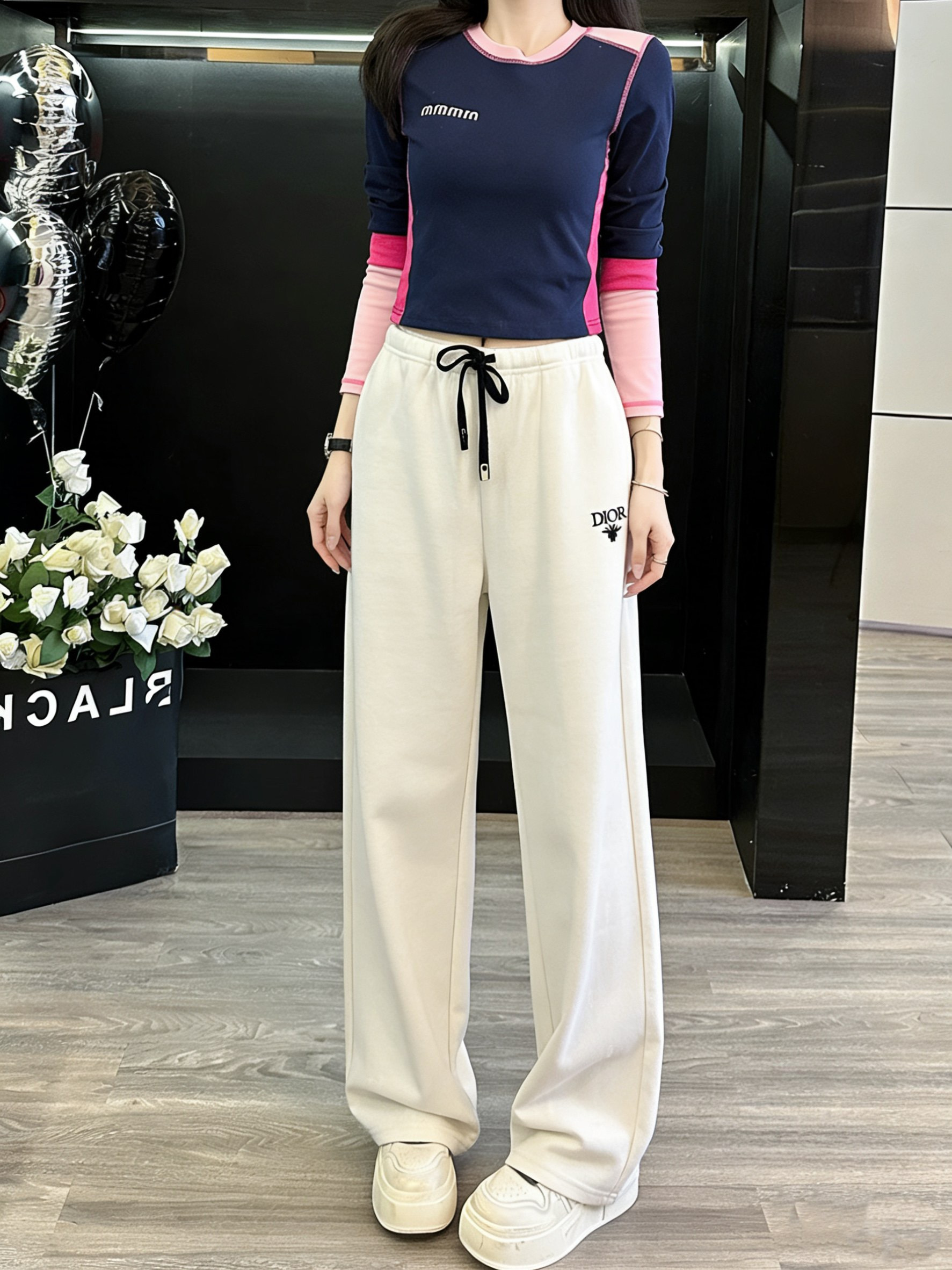 Dior CD 디올 레터링 자수 와이드 트레이닝 팬츠 바지 의류