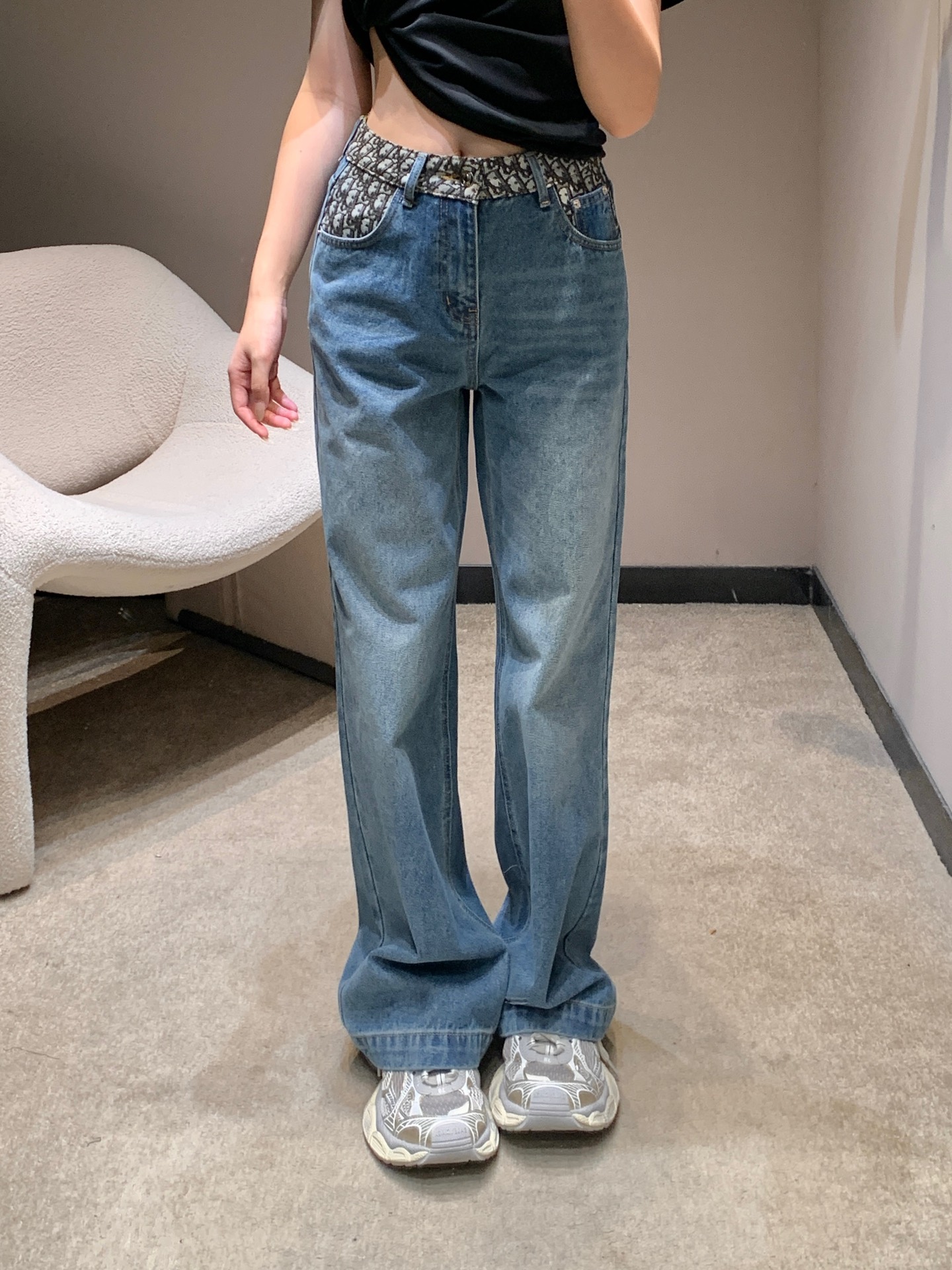 Dior CD 디올 오블리크 배색 직통 데님 팬츠 청바지 의류