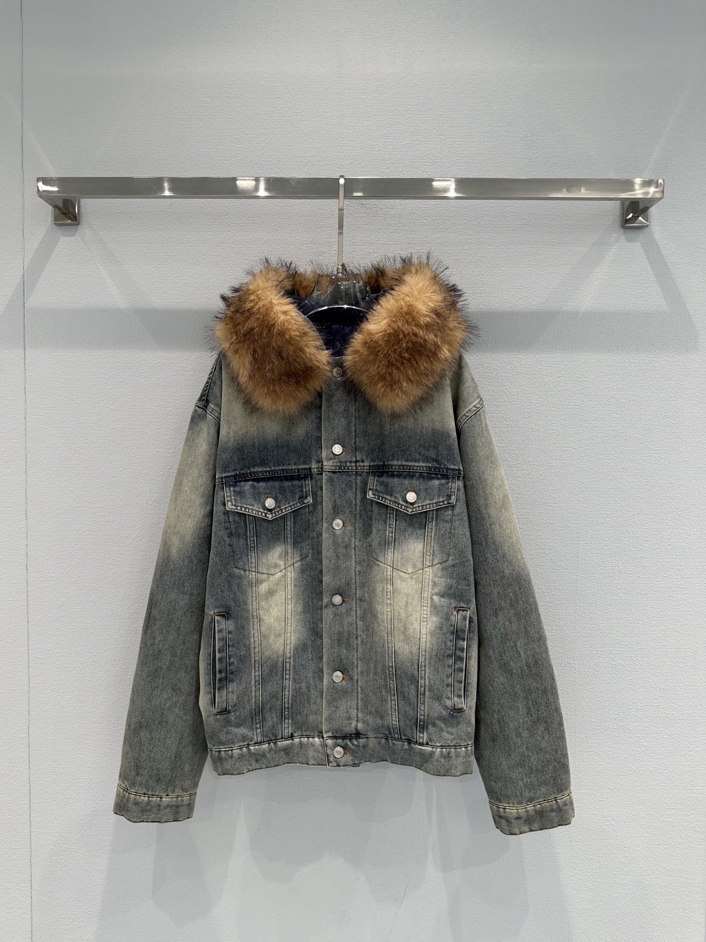 Balenciaga 발렌시아가 퍼 카라 데님 자켓 재킷 의류