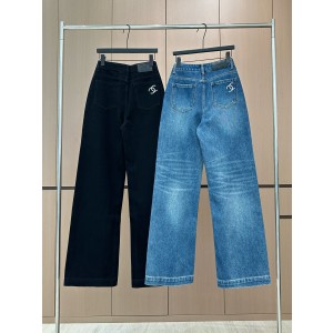 Chanel 샤넬 레터링 자수 더블 포켓 기모 데님 팬츠 청바지 의류