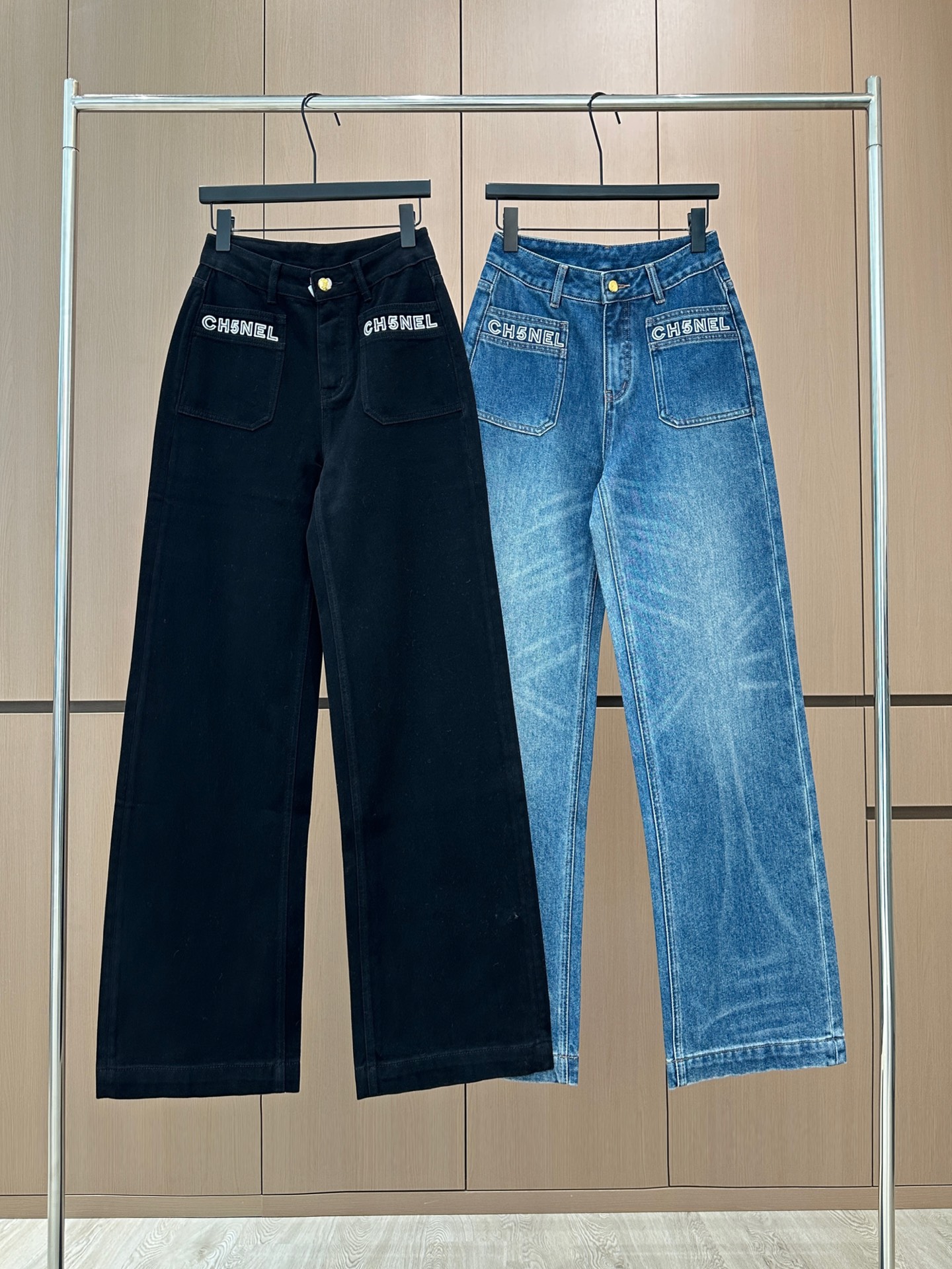 Chanel 샤넬 레터링 자수 더블 포켓 기모 데님 팬츠 청바지 의류