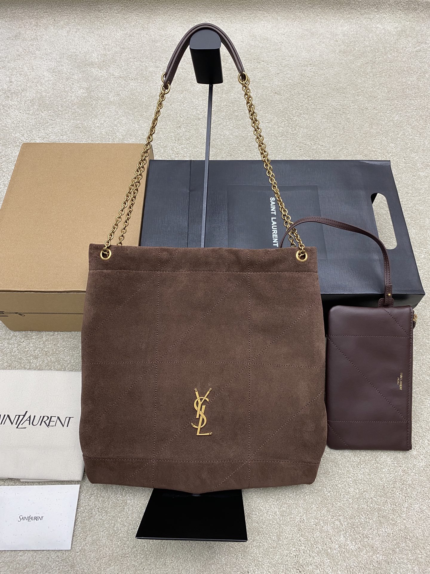 생로랑(YSL) 포숑(POCHON) 커피 브라운 스웨이드 숄더백 가방