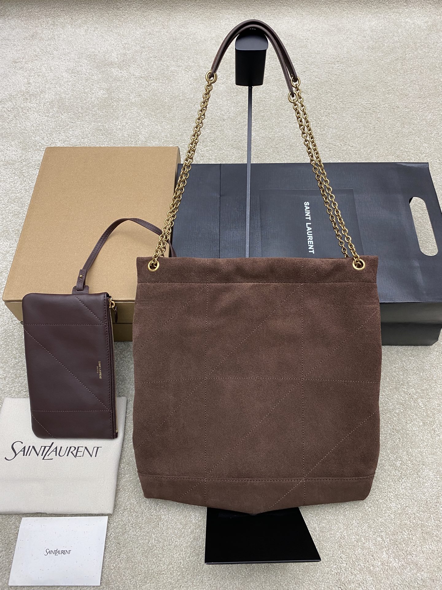 생로랑(YSL) 포숑(POCHON) 커피 브라운 스웨이드 숄더백 가방