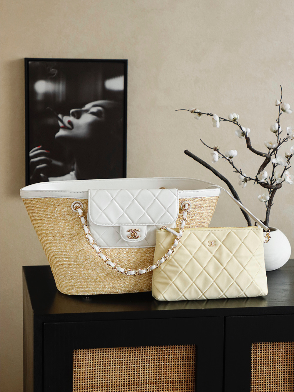 샤넬(Chanel) 26C 라피아 바스켓 토트백 가방 라지