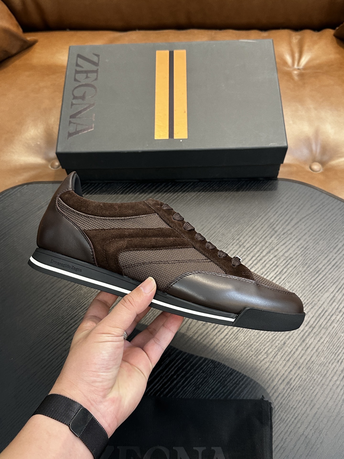 제냐(Zegna) 트리플 스티치 몬테(Monte) 런웨이 스니커즈 신발