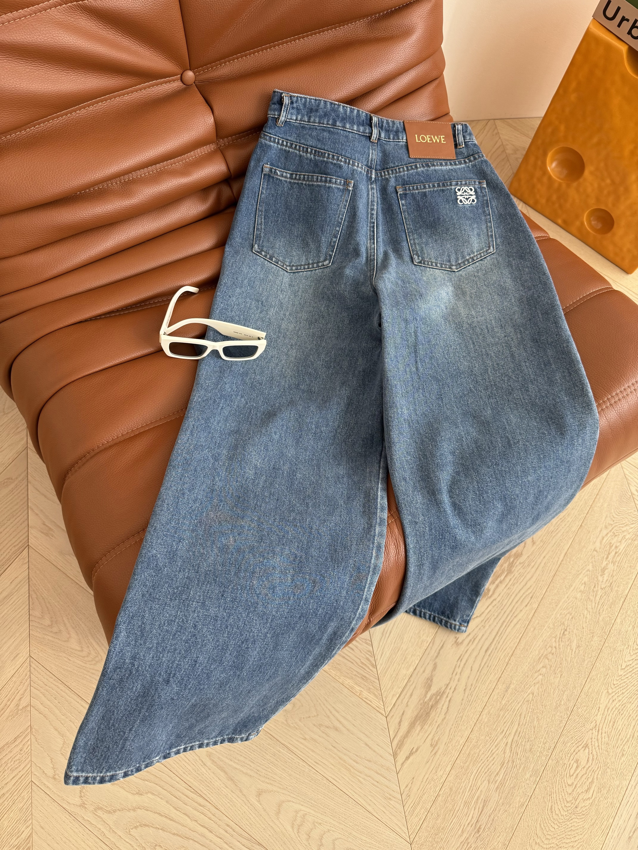 Loewe 로에베 빈티지 블루 로고 자수 스트레이트 데님 팬츠 청바지 의류