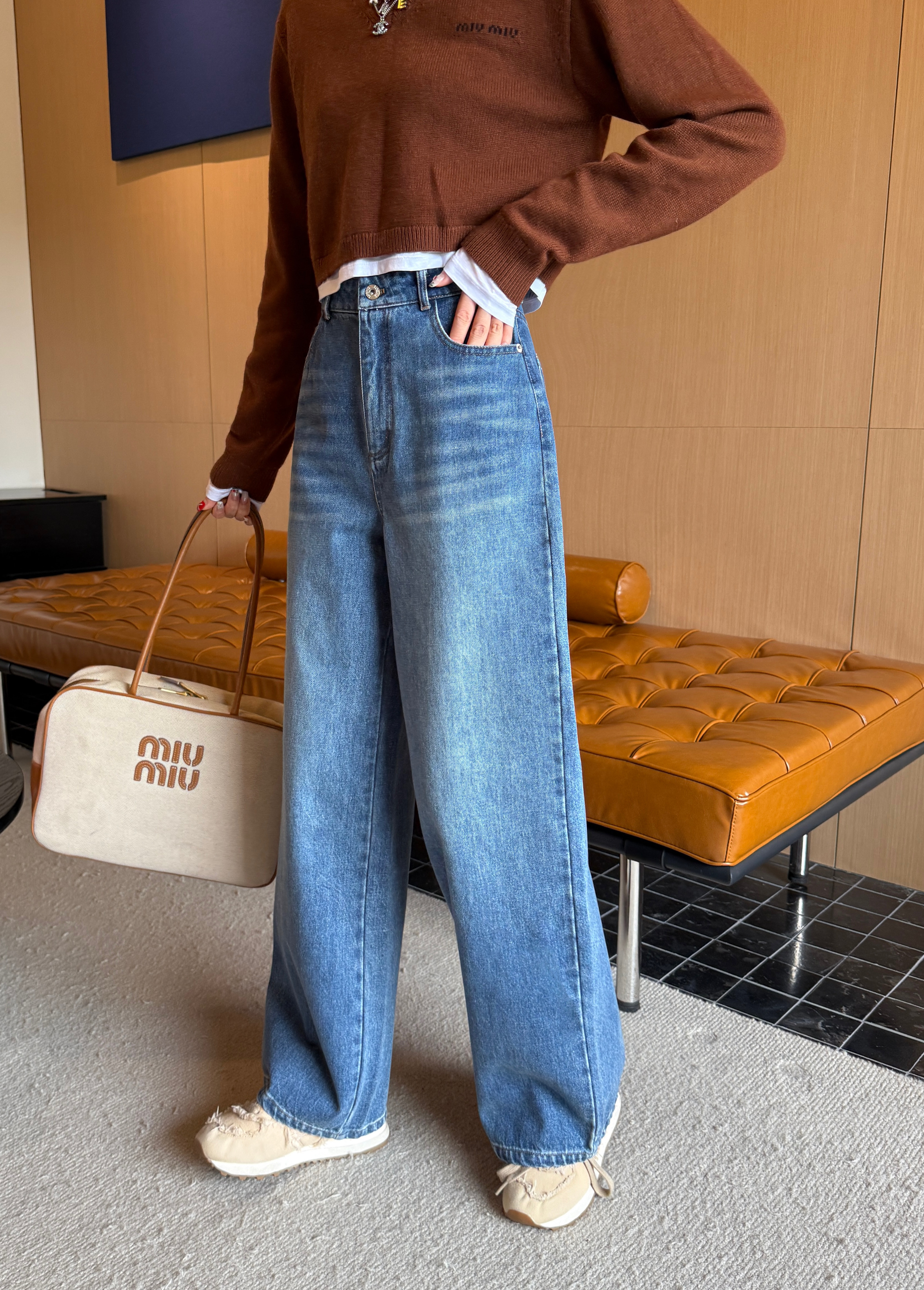 Loewe 로에베 빈티지 블루 로고 자수 스트레이트 데님 팬츠 청바지 의류