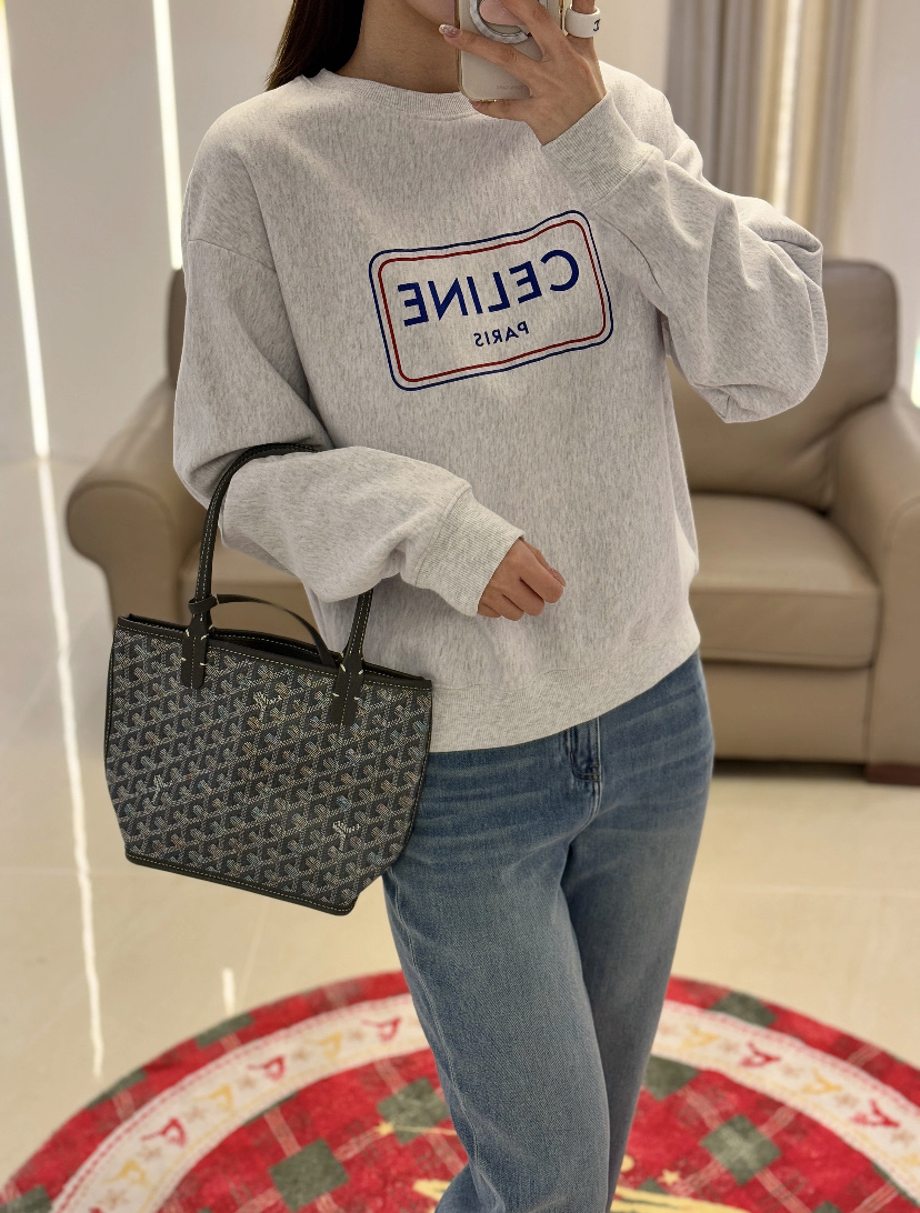 셀린느(Celine) 레터링 배색 플로킹 맨투맨 티셔츠 의류