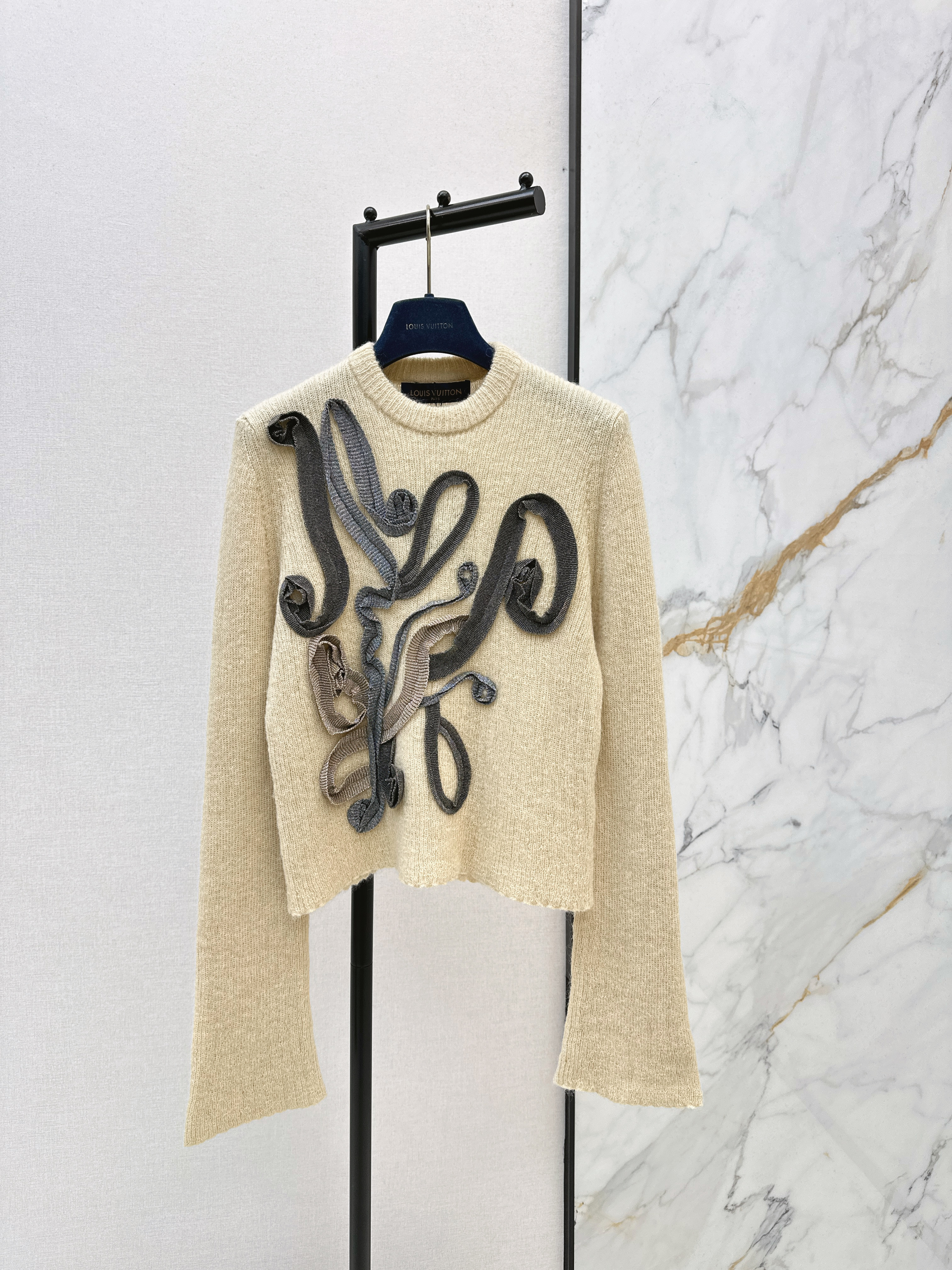Louis Vuitton LV 루이비통 오트밀 스팽글 리본 모헤어 니트 의류