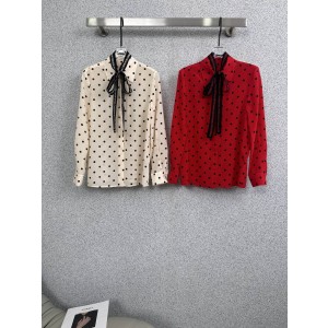 발렌티노(Valentino) 프렌치 카라 도트 스트랩 실크 셔츠 블라우스 의류