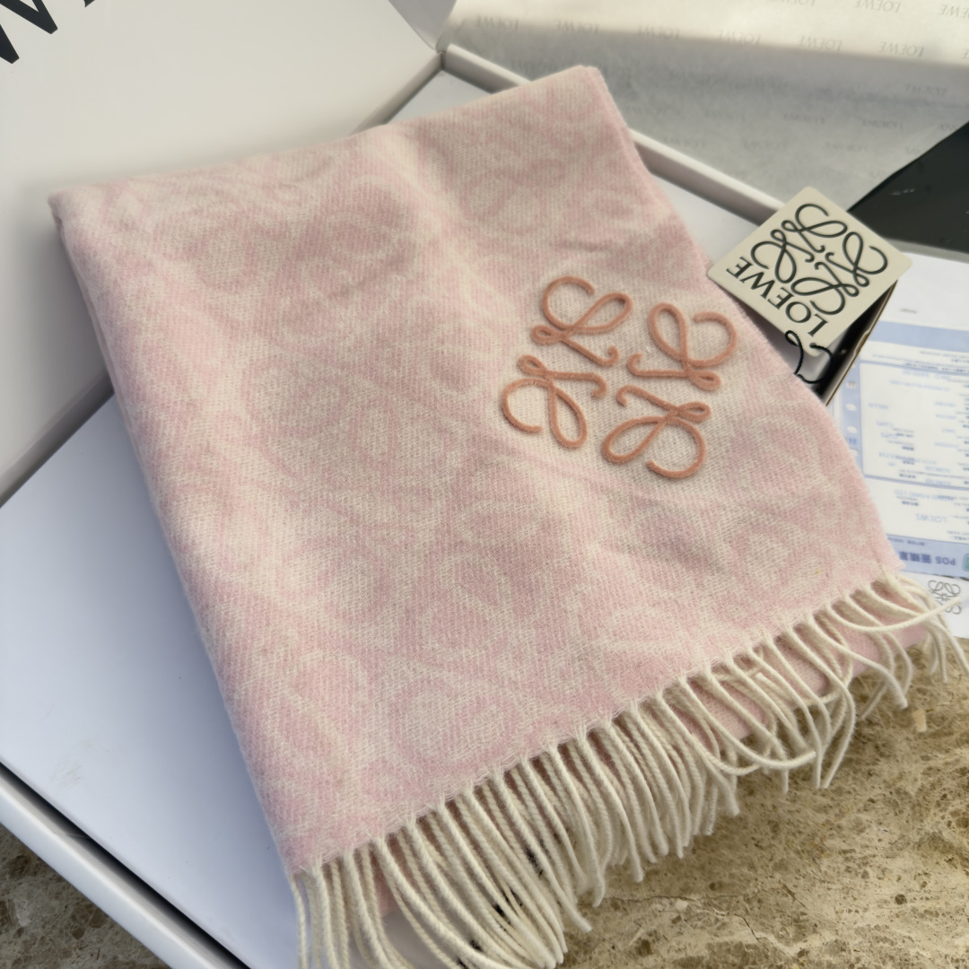 LOEWE 로에베 · 아나그램 플로킹 자수 체크 머플러 목도리 스카프