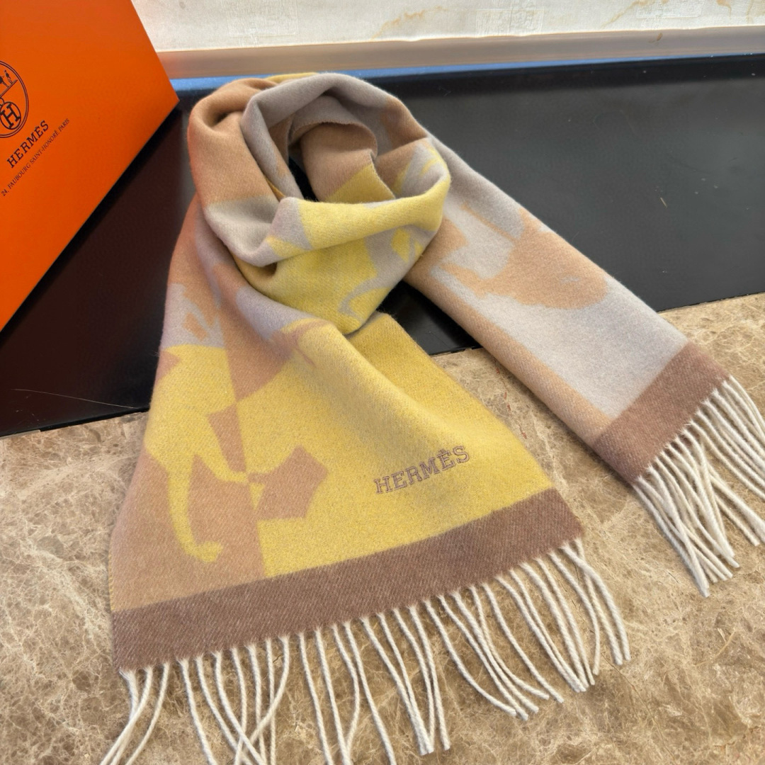 Hermes 에르메스 · 더블사이드 자카드 H 머플러 목도리 스카프