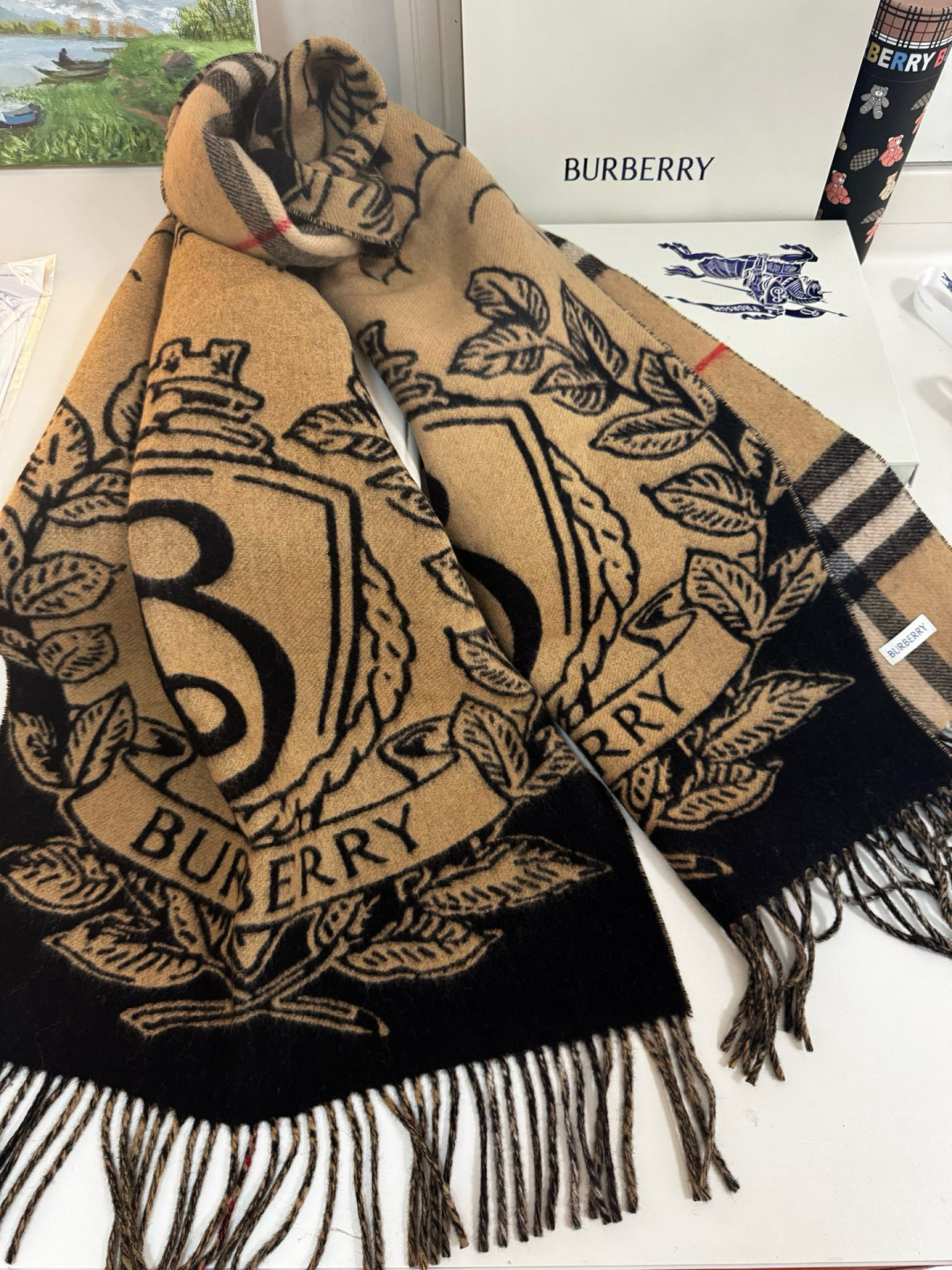 Burberry 버버리 · 리버서블 스톰 나이트 캐시미어 숄 머플러 목도리 스카프