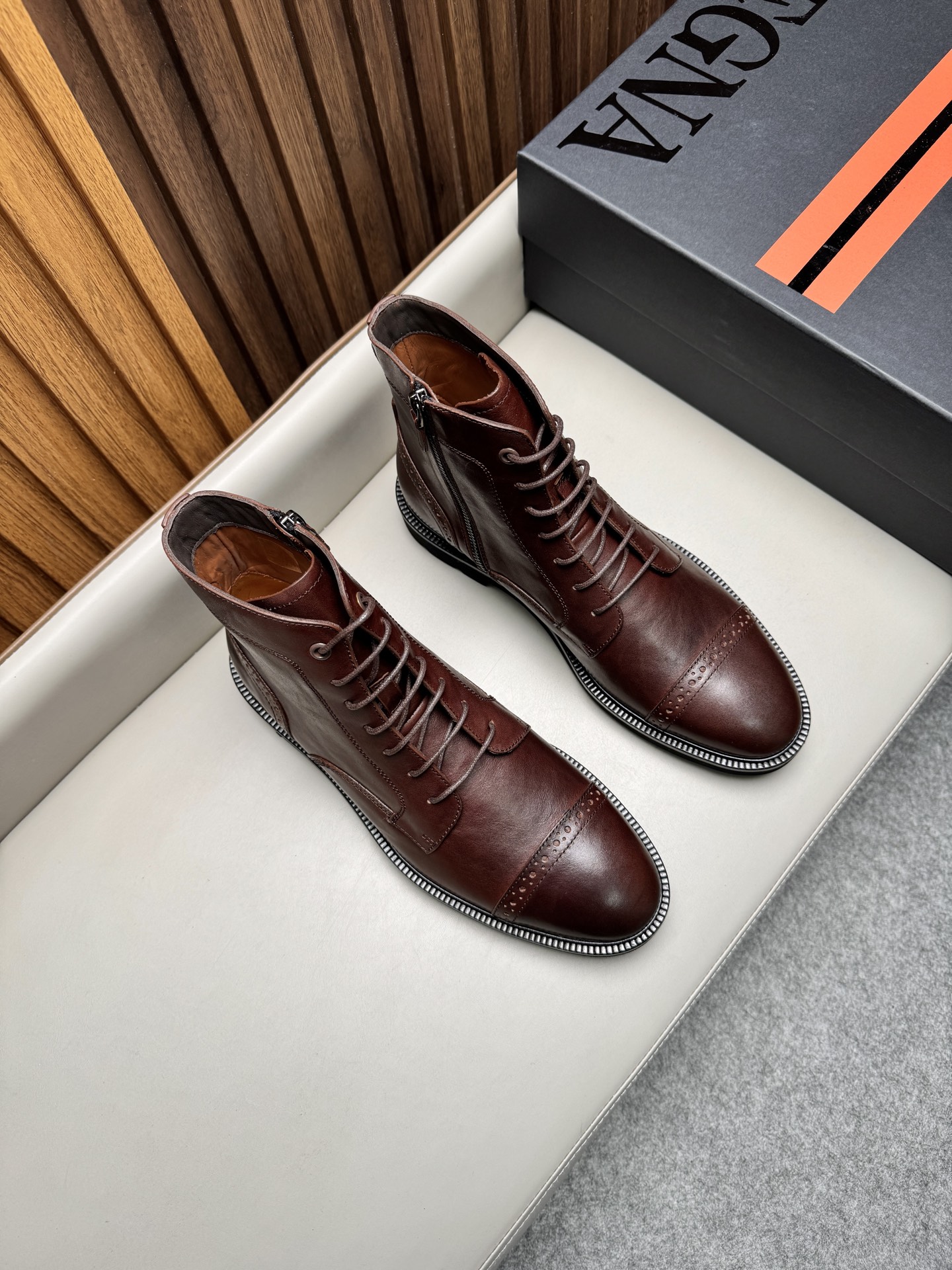 에르메네질도 제냐(Zegna) AOSTA 천연가죽 지퍼 레이스업 부츠 구두 신발