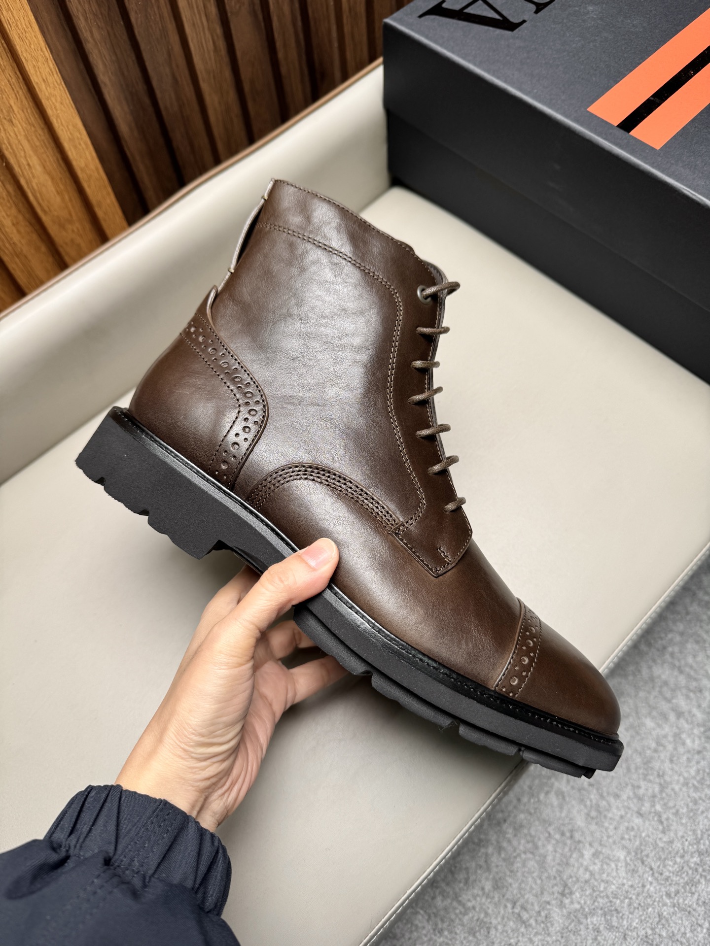 에르메네질도 제냐(Zegna) AOSTA 천연가죽 지퍼 레이스업 부츠 구두 신발