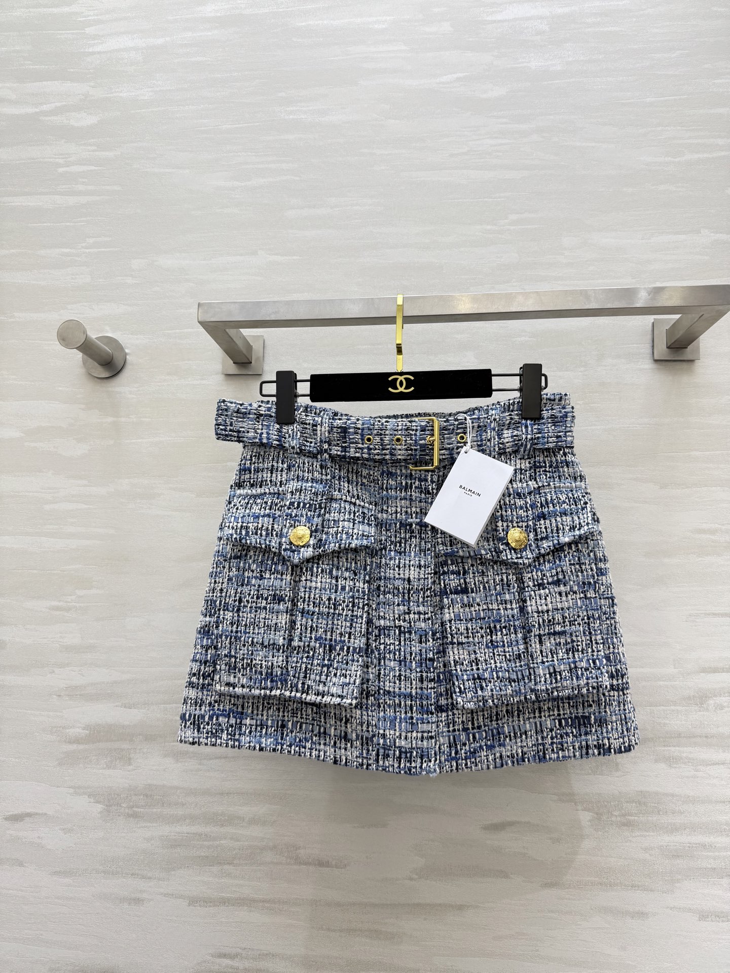 BALMAIN 블루&화이트 트위드 스커트 치마 의류