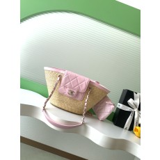 Chanel 샤넬 26C 라피아 스트로우  믹스 바스켓백 버킷백 (핑크) 가방