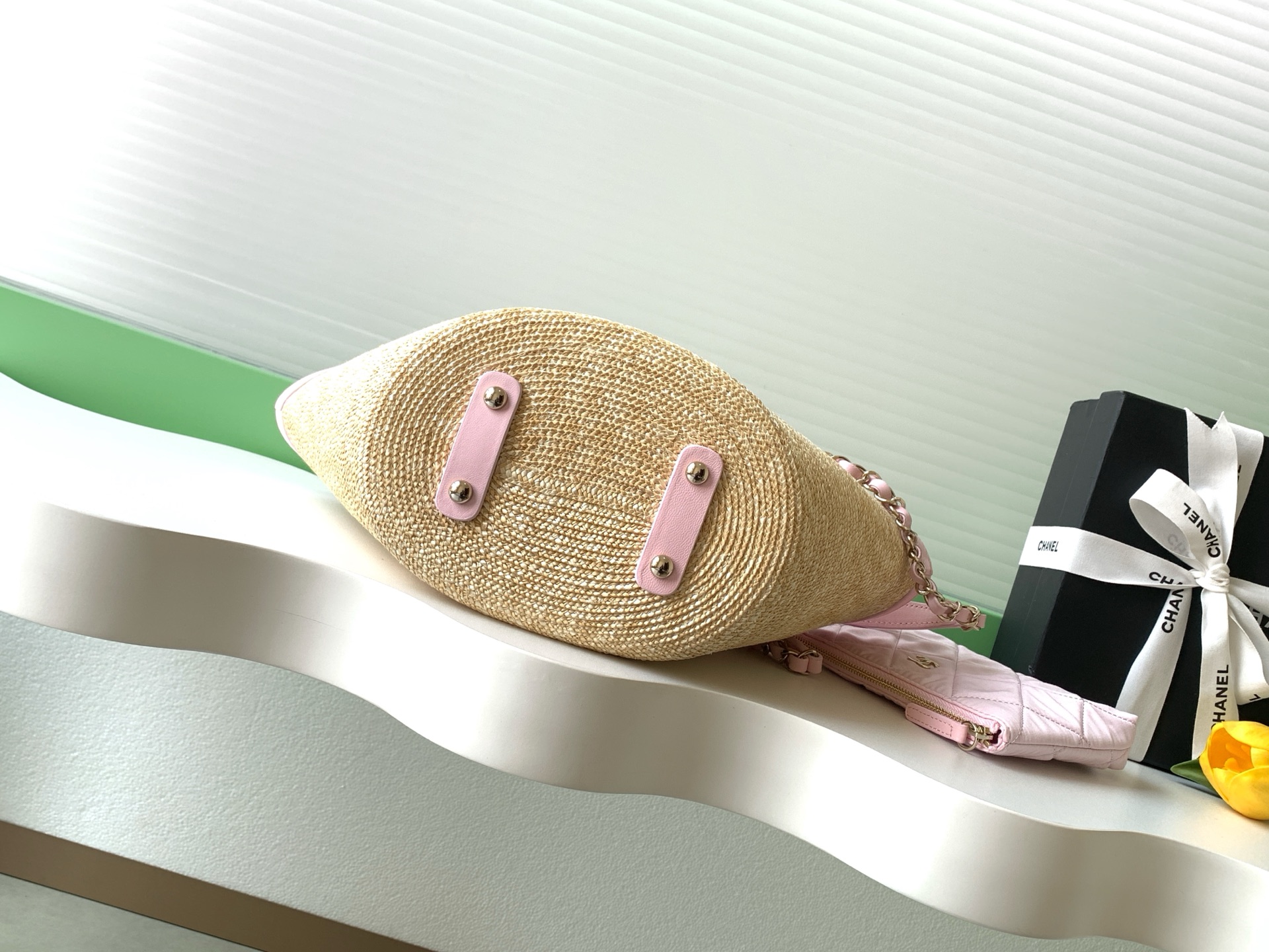 Chanel 샤넬 26C 라피아 스트로우  믹스 바스켓백 버킷백 (핑크) 가방