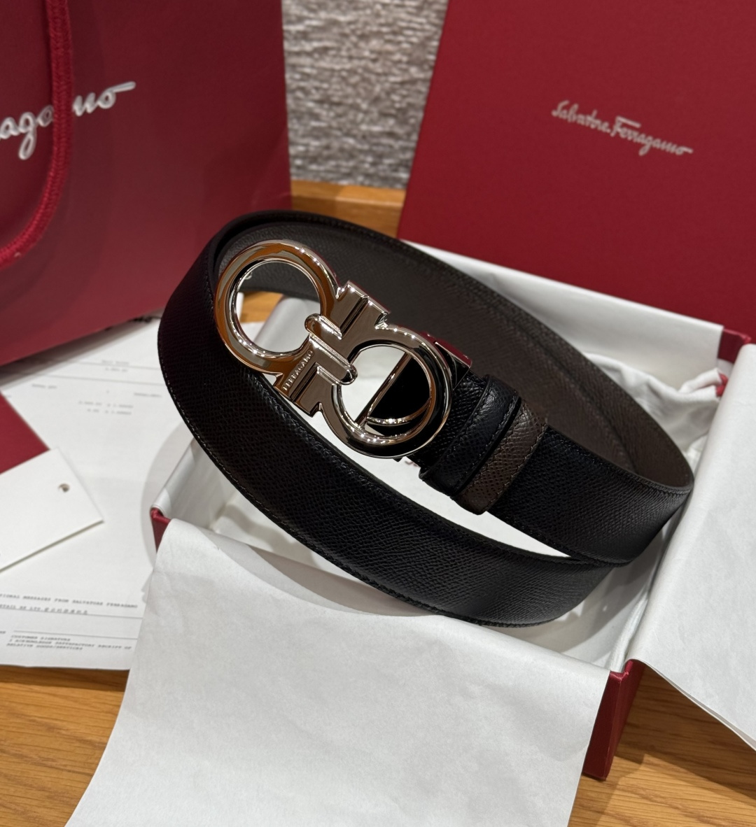 페라가모(Ferragamo) 양면 조절식 Gancini 간치니 팔라듐 벨트