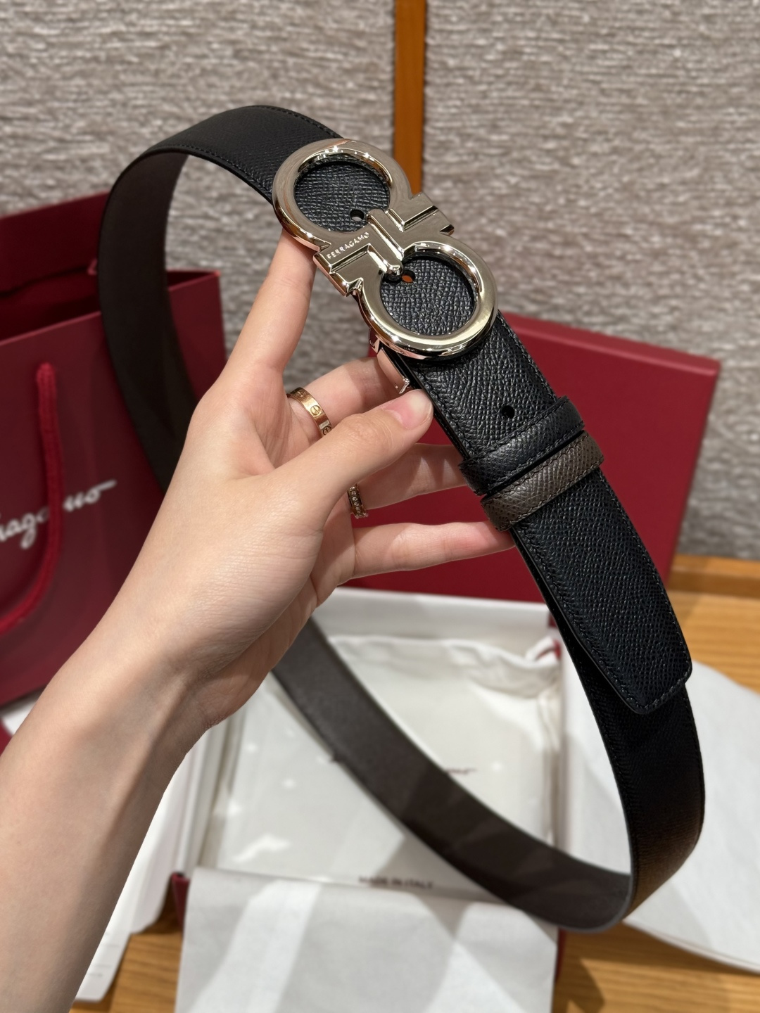 페라가모(Ferragamo) 양면 조절식 Gancini 간치니 팔라듐 벨트