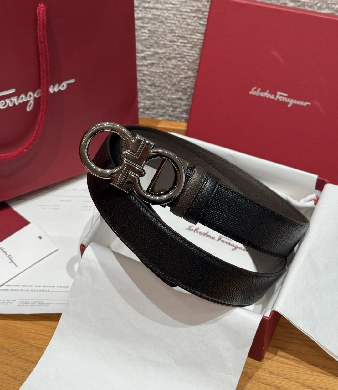 페라가모(Ferragamo) 양면 조절식 Gancini 간치니 팔라듐 벨트