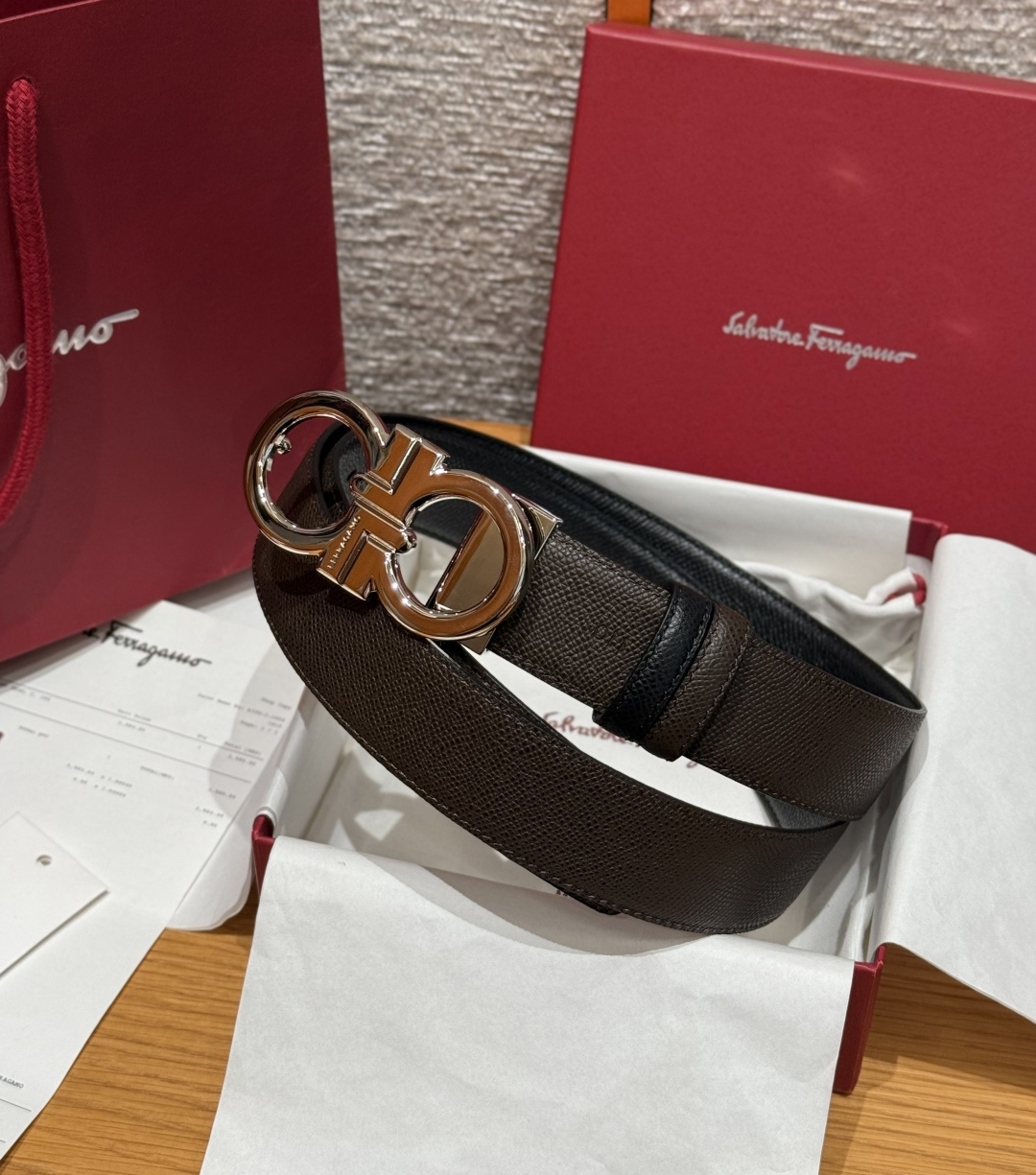 페라가모(Ferragamo) 양면 조절식 Gancini 간치니 팔라듐 벨트