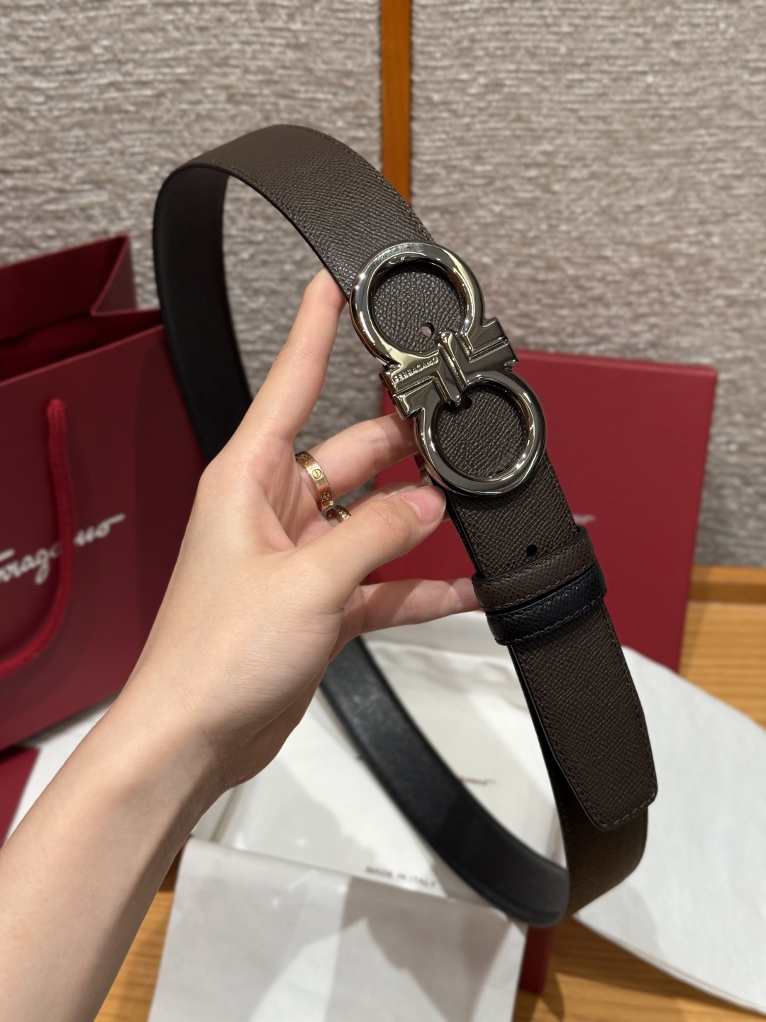 페라가모(Ferragamo) 양면 조절식 Gancini 간치니 팔라듐 벨트