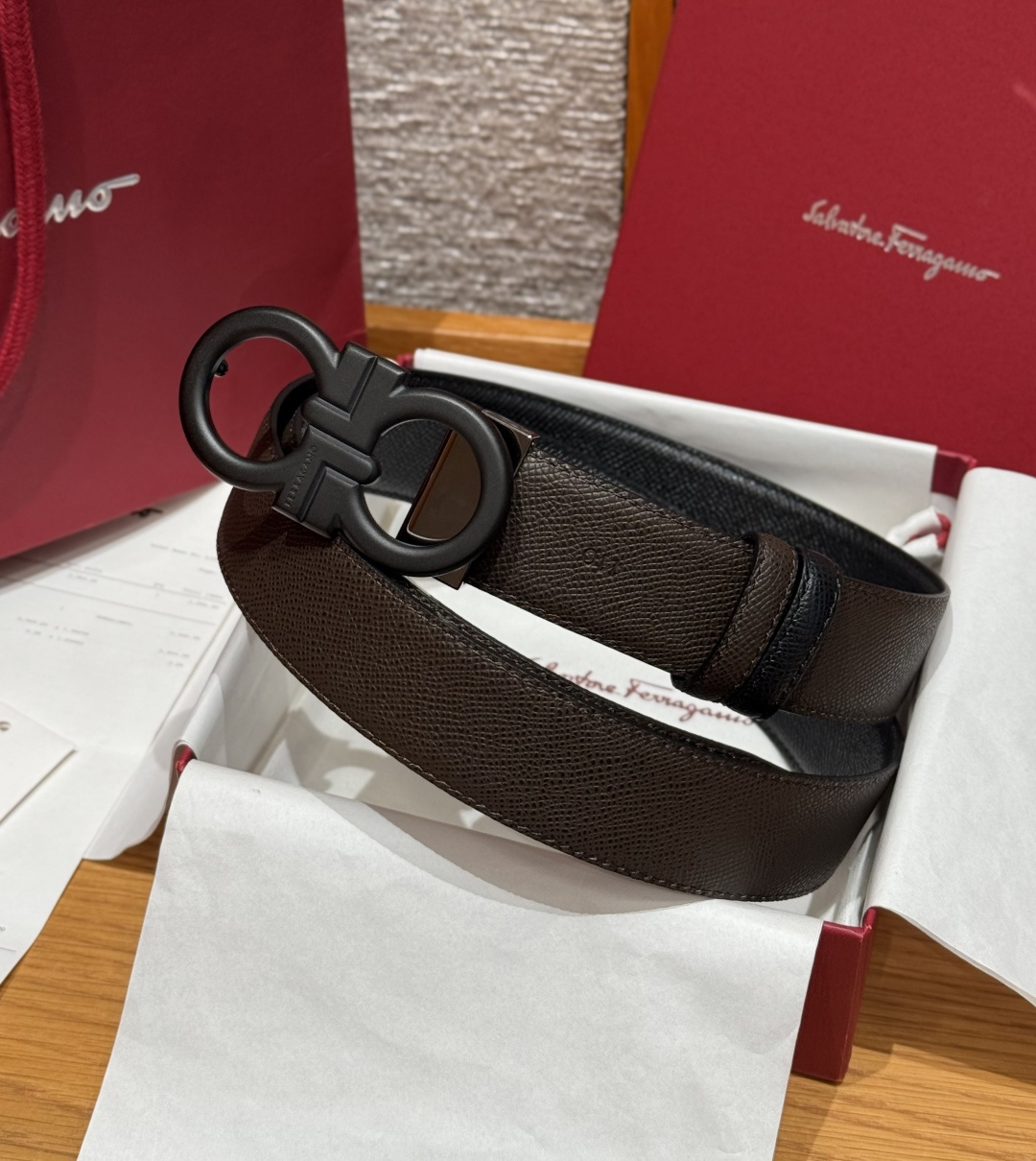 페라가모(Ferragamo) 양면 조절식 Gancini 간치니 팔라듐 벨트