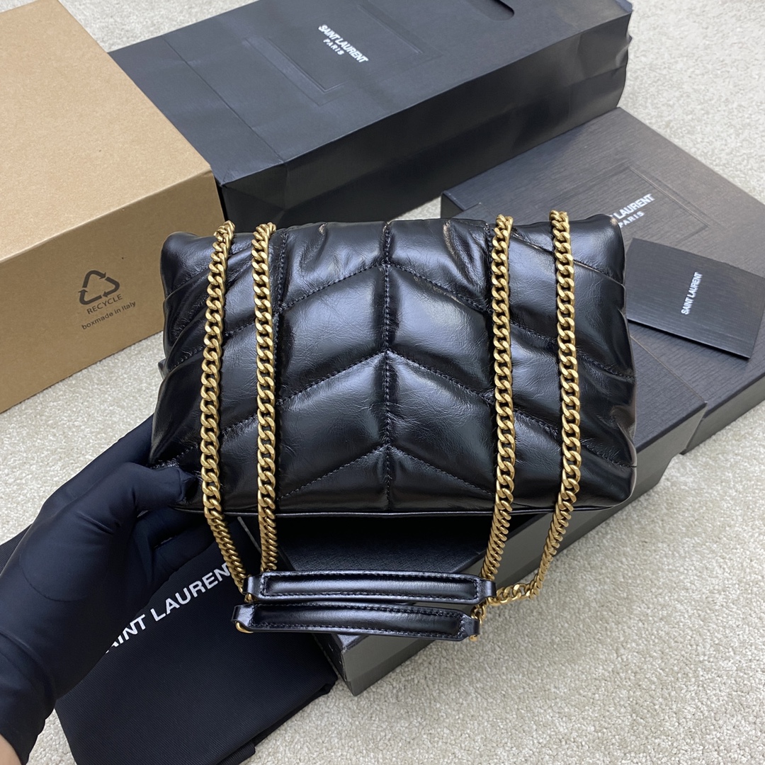 생로랑(YSL) 루루 푸퍼(Loulou Puffer) 미니 블랙 오일 레더 숄더백 가방