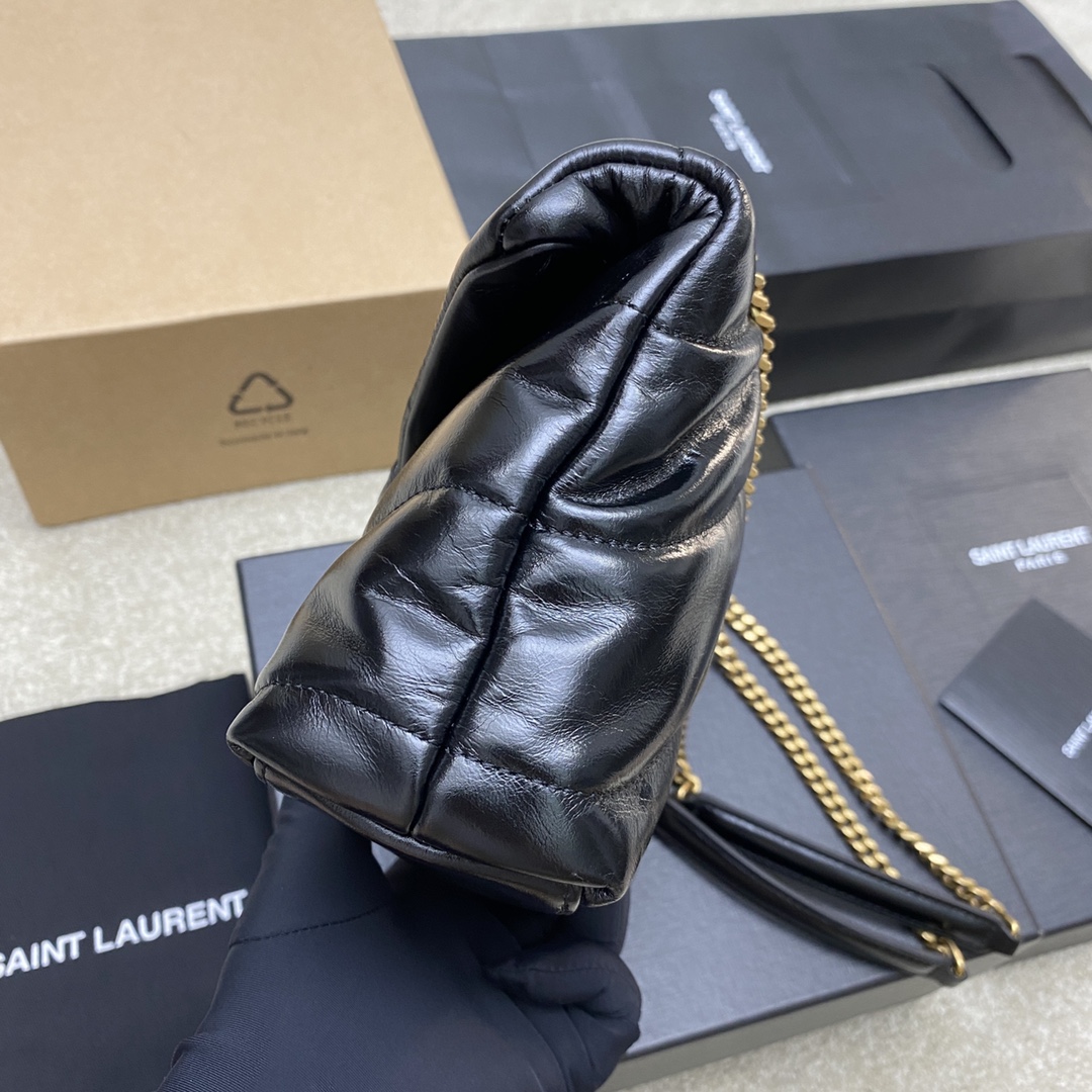 생로랑(YSL) 루루 푸퍼(Loulou Puffer) 미니 블랙 오일 레더 숄더백 가방