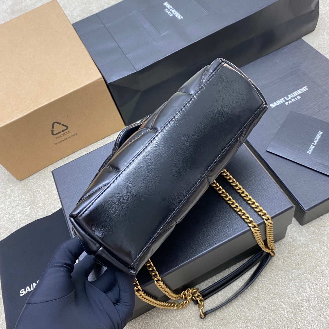 생로랑(YSL) 루루 푸퍼(Loulou Puffer) 미니 블랙 오일 레더 숄더백 가방