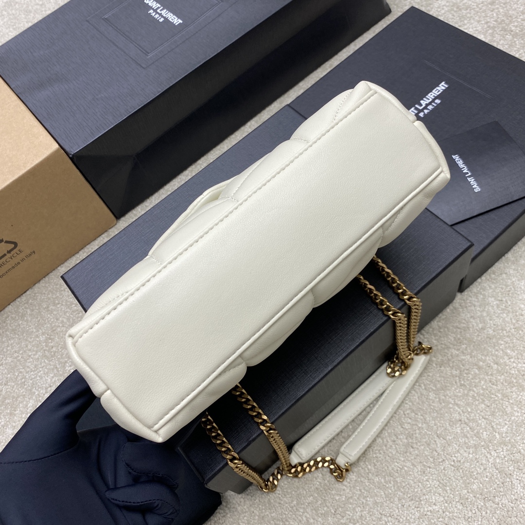 생로랑(YSL) 루루 푸퍼(Loulou Puffer) 미니 크림 화이트 램스킨 숄더백 가방
