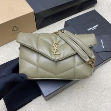 생로랑(YSL) 루루 푸퍼(Loulou Puffer) 미니 모스 그린 램스킨 숄더백 가방