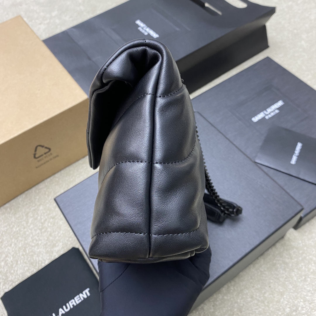 생로랑(YSL) 루루 푸퍼(Loulou Puffer) 미니 블랙 램스킨 (건메탈) 숄더백 가방