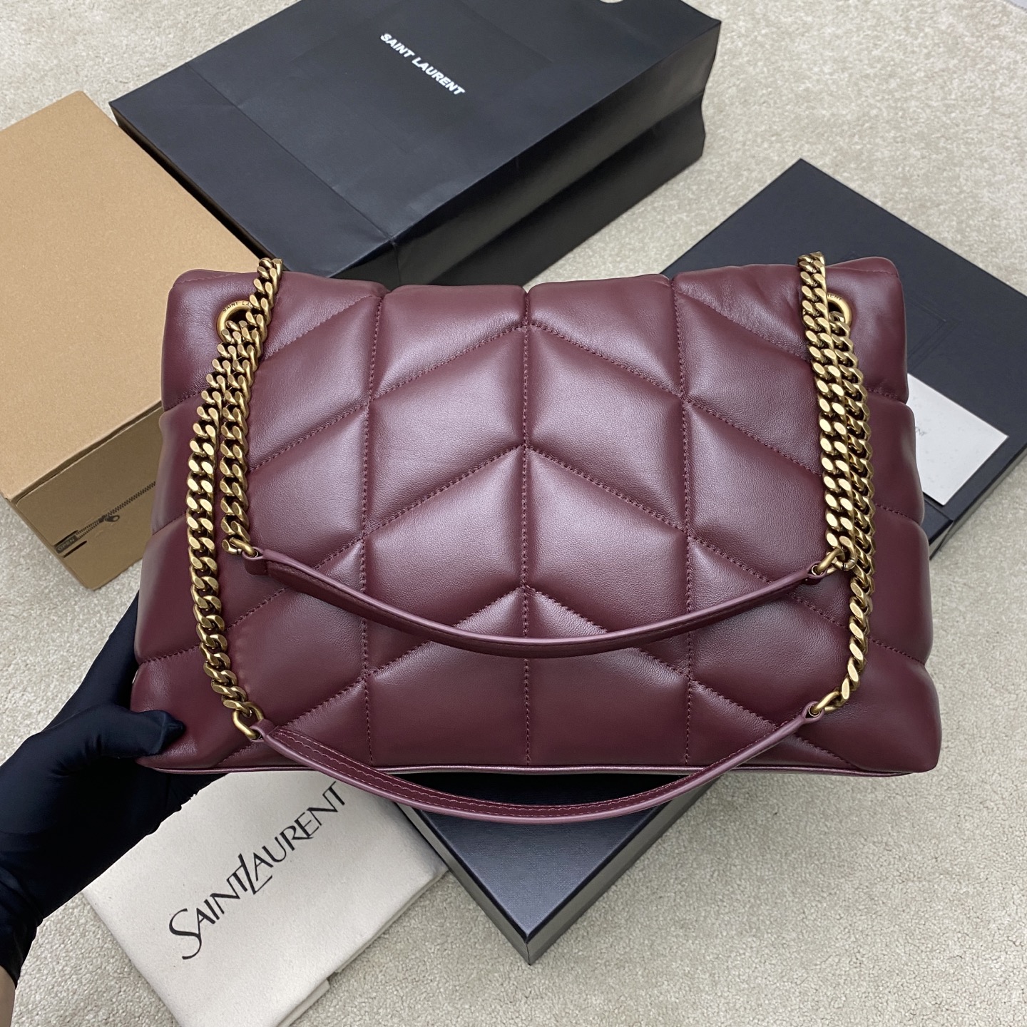 생로랑(YSL) 루루 푸퍼(Loulou Puffer) 라지 버건디 (골드) 숄더백 가방