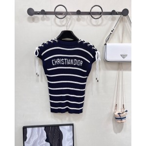 디올(DIOR) 스트라이프 숄더 버튼 꼬임 니트 베스트 의류