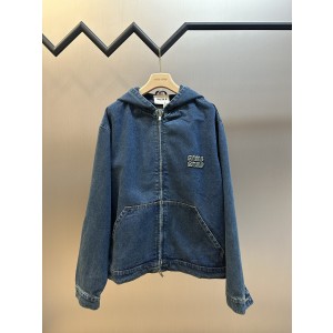 미우미우(MiuMiu) 후드 자수 지퍼 데님 재킷 의류
