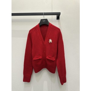 셀린느(CELINE) 화이트 & 레드 트리오페 캐시미어 가디건 의류