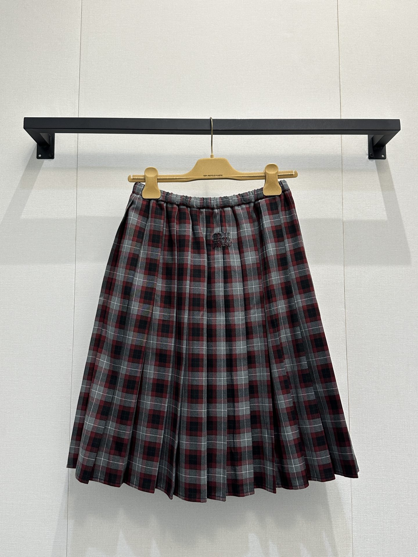 miumiu 미우미우 체크 울 셔츠 & 스트링 플리츠 스커트 치마 셋업 세트 의류